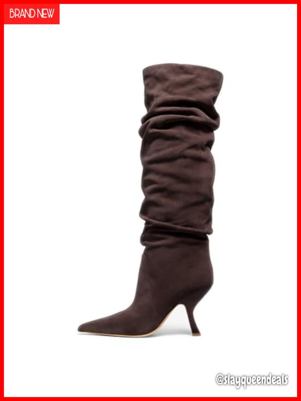 Slouch Knee High Boots Kitten Heel Pointed Toe Side Zip PU Leather